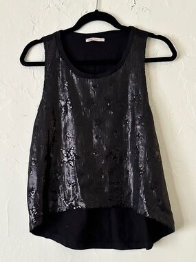 BSB Black Sequin Sleeveless Dip Hem Top